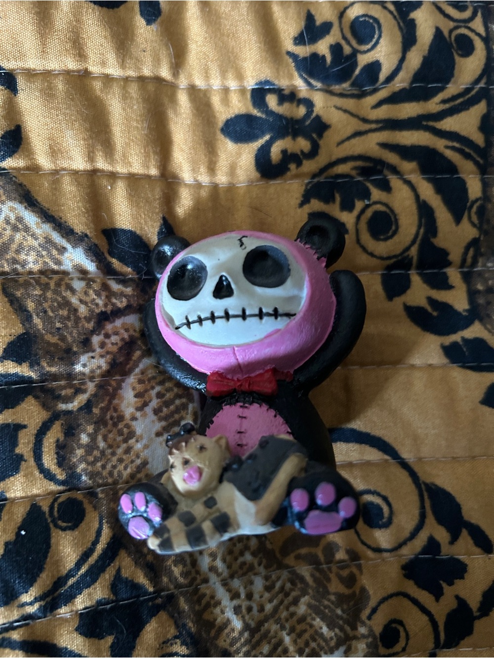 Furry Bones Black and Pink Skull Bear Figurine